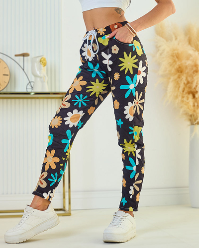 Royalfashion Pantaloni de damă din țesătură cu motive florale