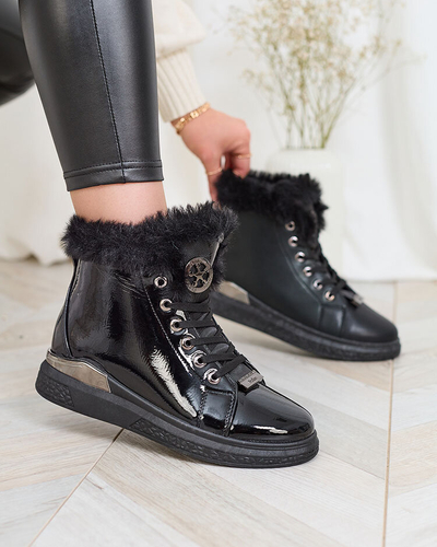 Royalfashion Pantofi sport izolati pentru femei, negru lăcuit Rebucca