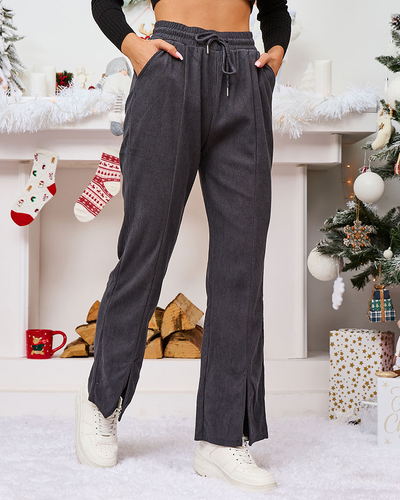 Royalfashion Pantaloni din țesătură de catifea gri închis pentru femei