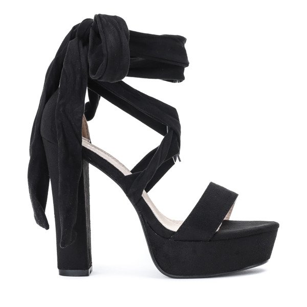 Czarne sandały wiązane na wysokim słupku Molier - Obuwie