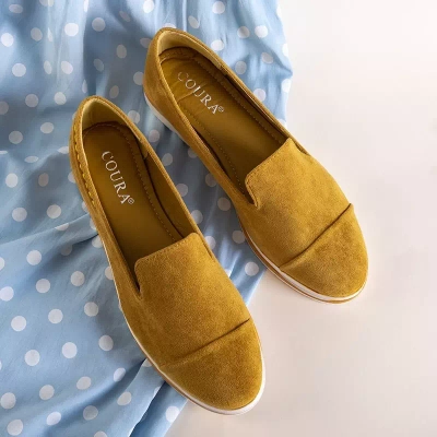 OUTLET Mocasini galbeni dama pe pană joasă Dardariel - Pantofi