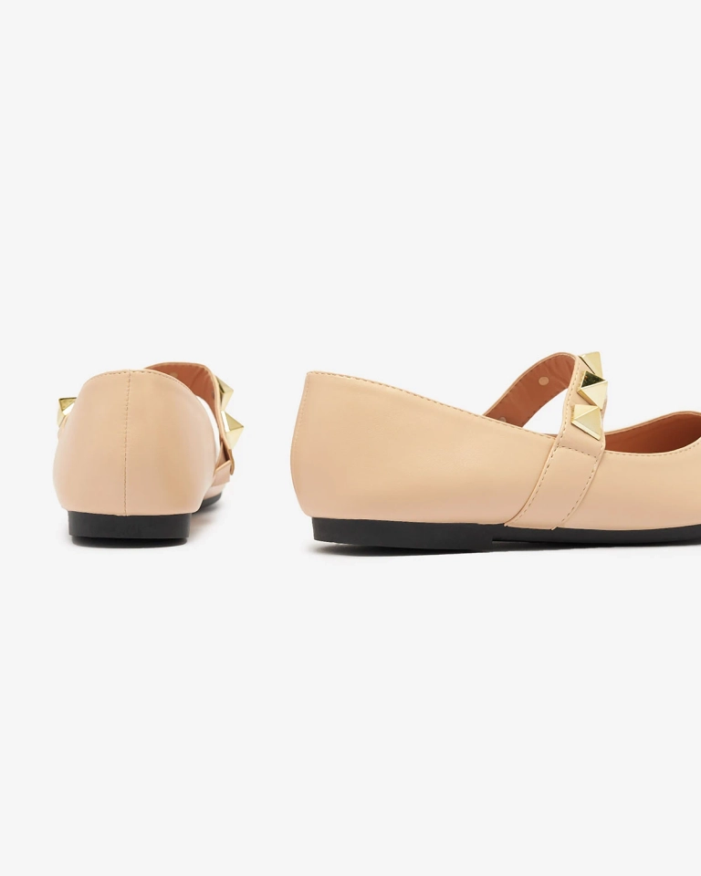 Balerini bej cu toc plat pentru femei, cu cuier Dejika - Încălțăminte