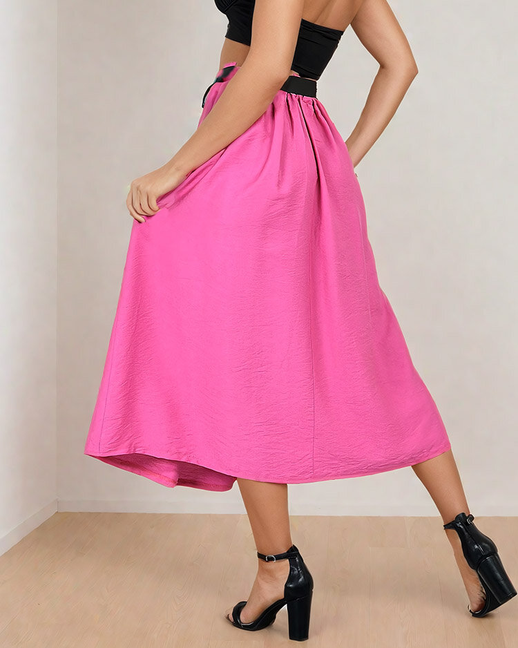 Royalfashion Fustă midi de damă cu curea