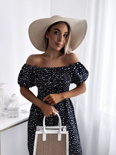 Rochie maxi de damă albastru marin cu mazăre- Îmbrăcăminte