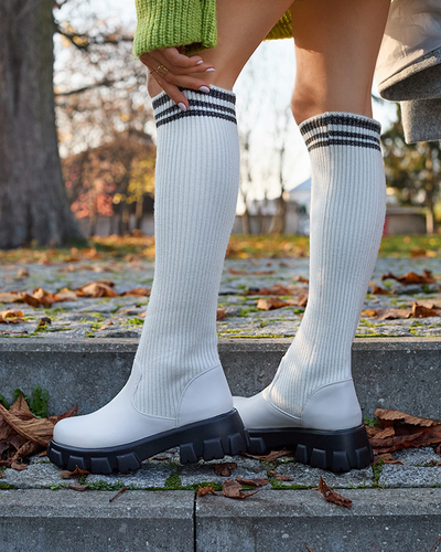 Cizme înalte de damă cu șiret în culoare ecru Alerpi- Footwear