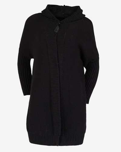 Cardigan lung negru cu glugă pentru femei - Îmbrăcăminte