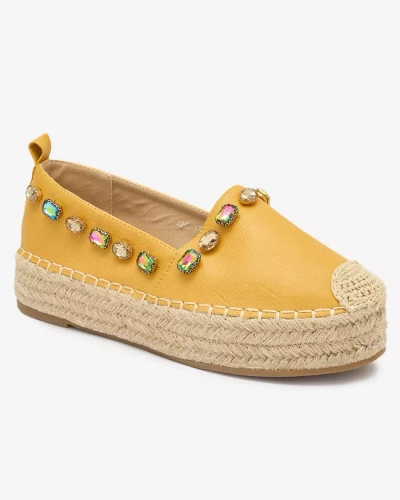 Espadrile de damă galbene cu cristale Ziennie - Încălțăminte