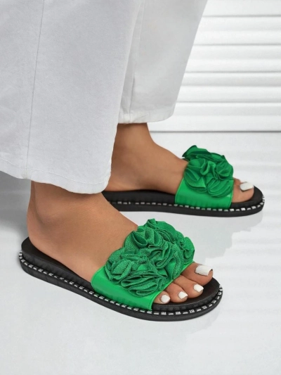 Royalfashion Papuci de damă cu talpă joasă Flora Verde
