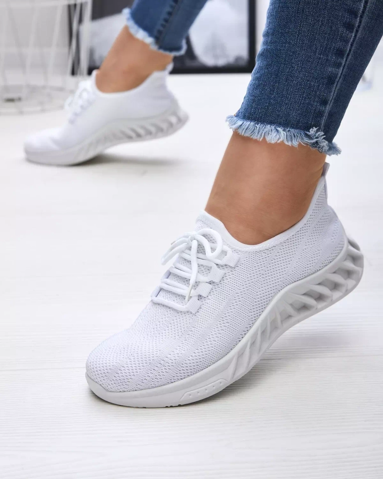 Pantofi sport de damă din material textil, de culoare albă Acarfi- Footwear