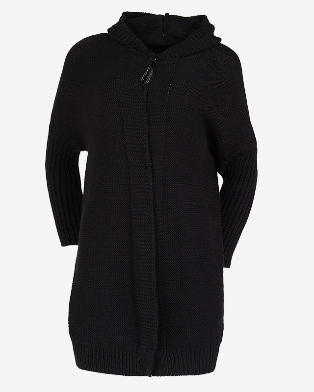 Cardigan lung negru cu glugă pentru femei - Îmbrăcăminte