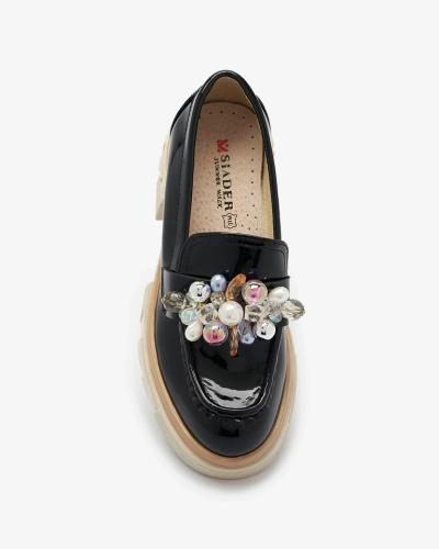 Livia Elegante - Mocasini Negri Luxoși cu Toc Plat