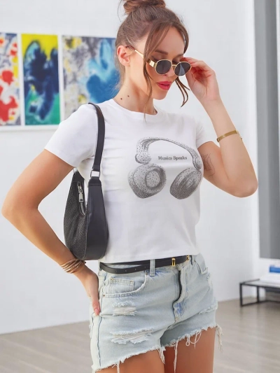 Royalfashion Tricou din bumbac pentru femei cu print muzical