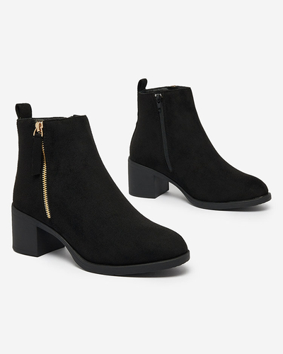 Royalfashion Cizme cu tocuri joase pentru femei din piele de căprioară ecologică neagră Rejerry