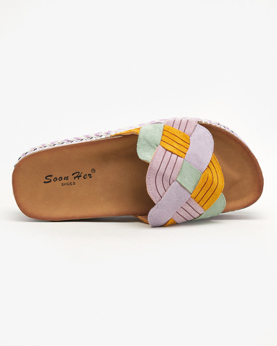 Papuci de dama violet pe talpa groasa Cekolina - Incaltaminte