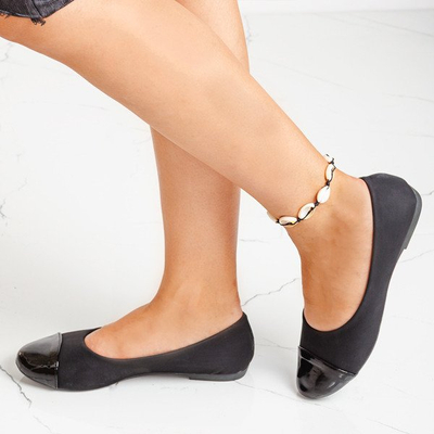 Baleryny czarne matowe z lakierowanym noskiem Doria - Obuwie 