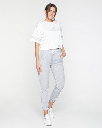 Set de trening sport de damă gri și alb cu dungi - Îmbrăcăminte