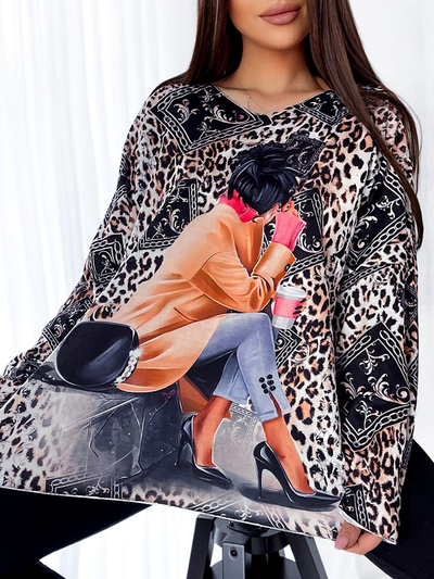 Royalfashion Bluză de damă alb-negru cu imprimeu la modă