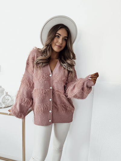 Royalfashion Cardigan roz aprins pentru femei cu nasturi