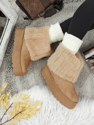 Ghete tip snowboots de damă cu blană artificială Irelle