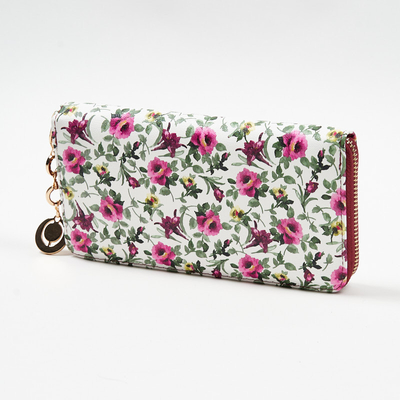 Portofel mare de dama alb cu model floral roz - Accesorii
