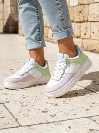 Sneakers damă Lycaste bej din piele ecologică cu talpă plată