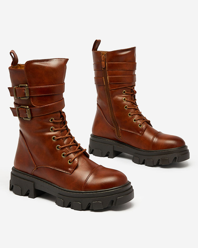 Royalfashion Cizme bagger de damă din piele ecologică de culoare maro Faserti