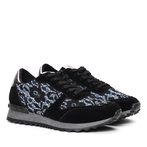 Czarne, sportowe buty z koronką Doris- Obuwie