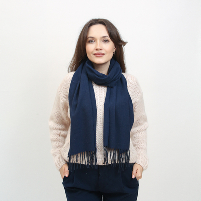 Eșarfă îngustă clasică pentru femei de culoare albastru marin, monocoloră - Accesorii