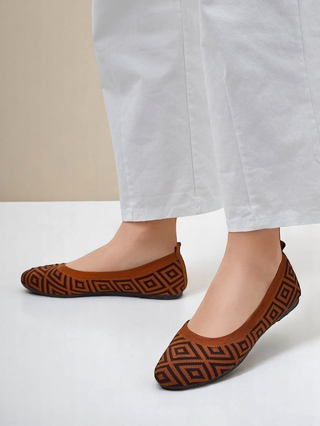 Pantofi balerini de damă Royalfashion din material textil cu imprimeu geometric Metric