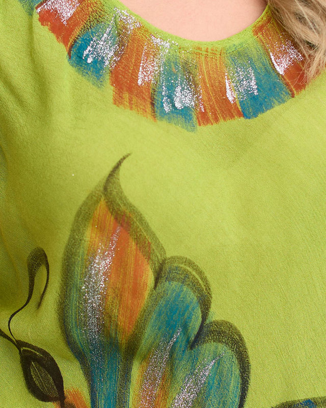 Rochie verde aerisită până la genunchi pentru femei cu imprimeu de vară - Îmbrăcăminte