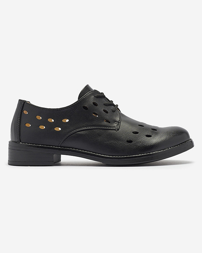 Pantofi de damă cu șiret din piele ecologică traforată, de culoare neagră Selofso- Footwear