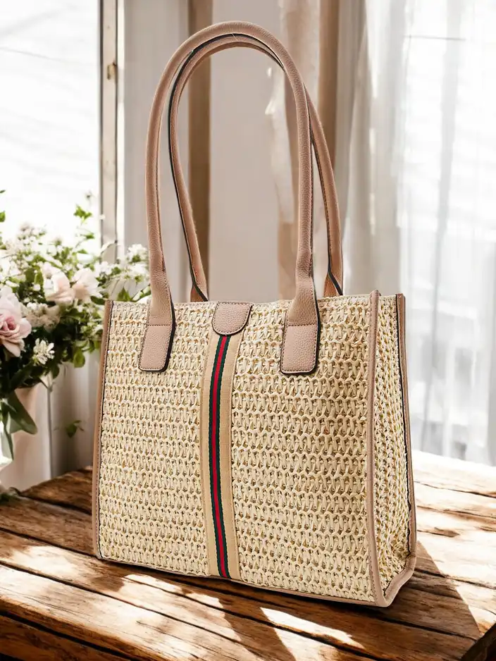 Royalfashion Geantă de vară pentru femei din paie mare