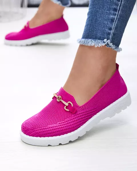 Adidași slip on de damă fucsia cu ornament auriu Enelida - Încălțăminte