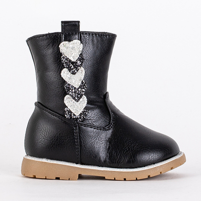 Cizme negre pentru fete cu partea superioară decorativă Nokimi-Shoes