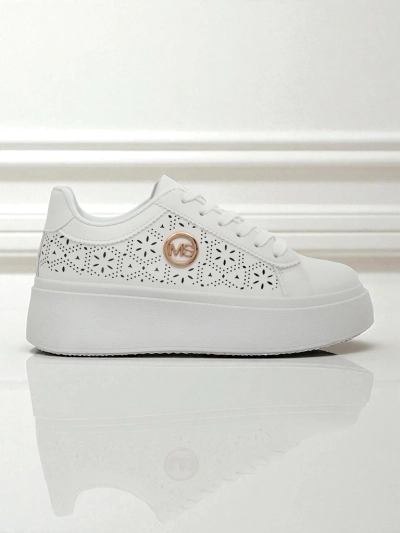 Sneakers damski Aelia Royalfashion pe platformă albi ajour ecru