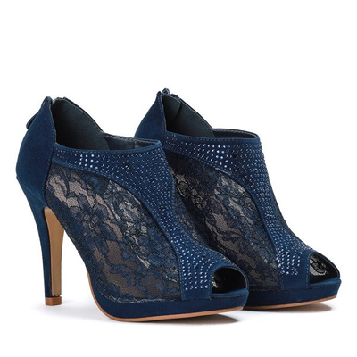 Granatowe botki na szpilce z odkrytym noskiem Sherley- Obuwie