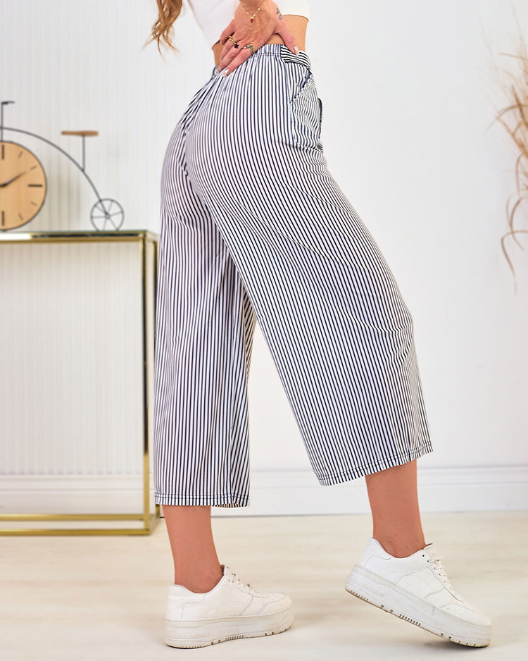 Royalfashion Pantaloni culotte largi cu dungi pentru femei