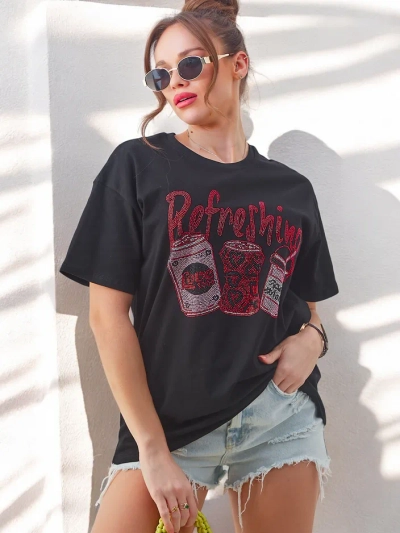 Royalfashion Tricou din bumbac pentru femei cu imprimeu stras