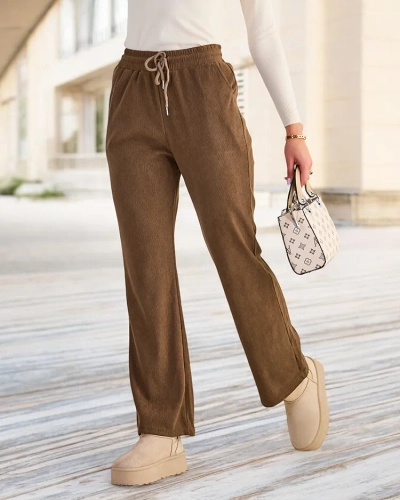 Royalfashion Pantaloni din țesătură de catifea maro pentru femei