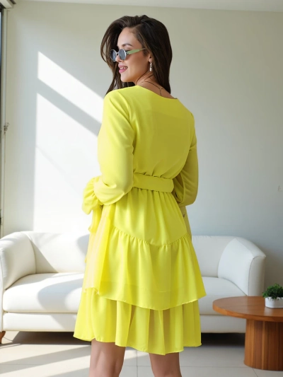 Rochie mini Royalfashion pentru femei cu volane și decolteu înfășurat