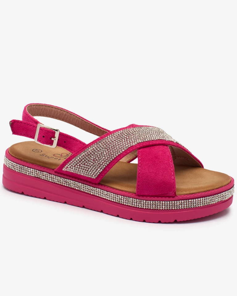 Royalfashion Fucsia Sandale de damă din eco-suede cu zirconii Trikys