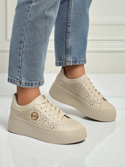 Aurelia Beżowe Sneakersy Platforma Royalfashion Skóra Eko