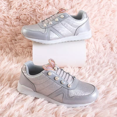 OUTLET Încălțăminte sport argintie pentru copii cu decorațiuni Demiak - Încălțăminte