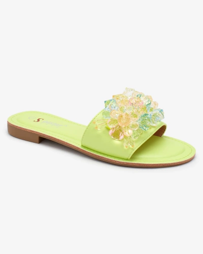 Royalfashion Șlapi de damă verde neon cu cristale colorate Bling Breeze