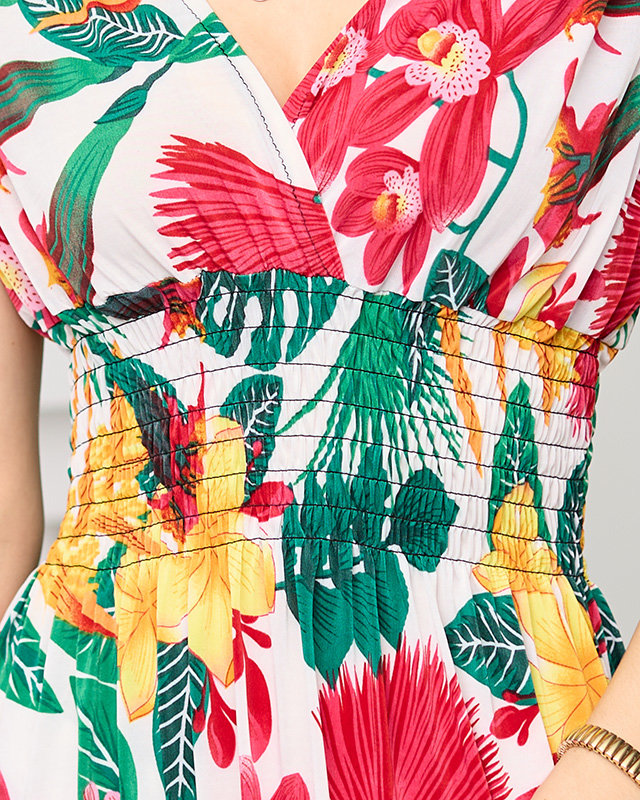 Rochie scurtă albă cu bretele cu model floral - Îmbrăcăminte