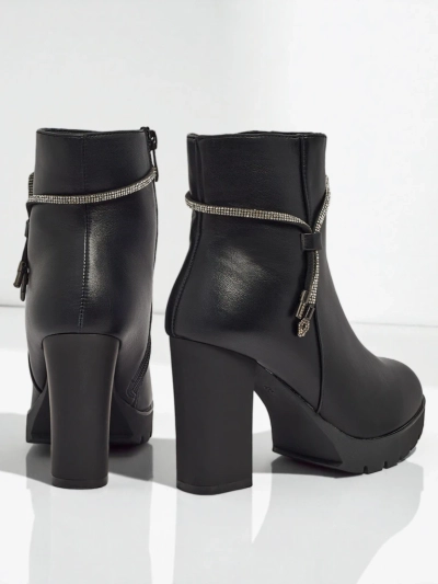 Botine de damă din piele ecologică cu toc gros Marellin