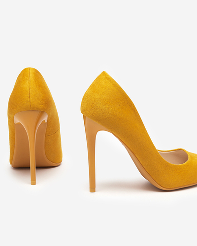OUTLET Pompi de dama galbeni cu piele intoarsa ecologica pe stiletto Veneci - Pantofi
