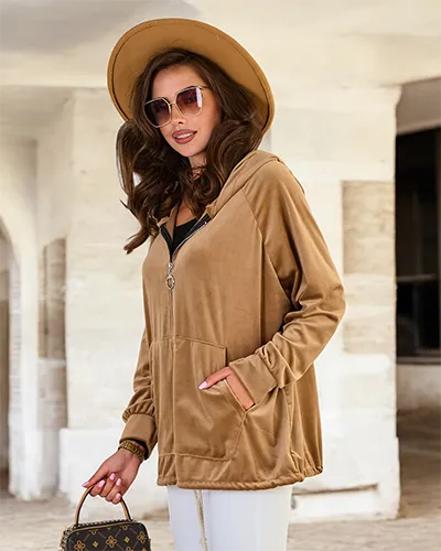 Royalfashion Hanorac cu glugă fără fermoar pentru femei