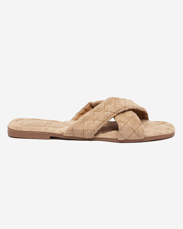 Papuci plati dama din piele intoarsa ecologica maro deschis Delime - Pantofi