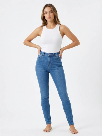 Royalfashion Jeans din bumbac pentru femei cu croi conic